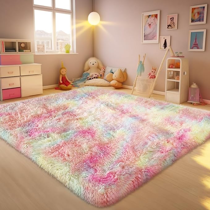 Ophanie Rainbow Colorful Rugs for Living Room 5x8, Unicorn Fluffy Shag Fuzzy Plush Soft Carpets, Floor Shaggy Area Rugs for Bedroom, Carpet for Kids Girls Dorm Nursery Home Decor Aesthetic