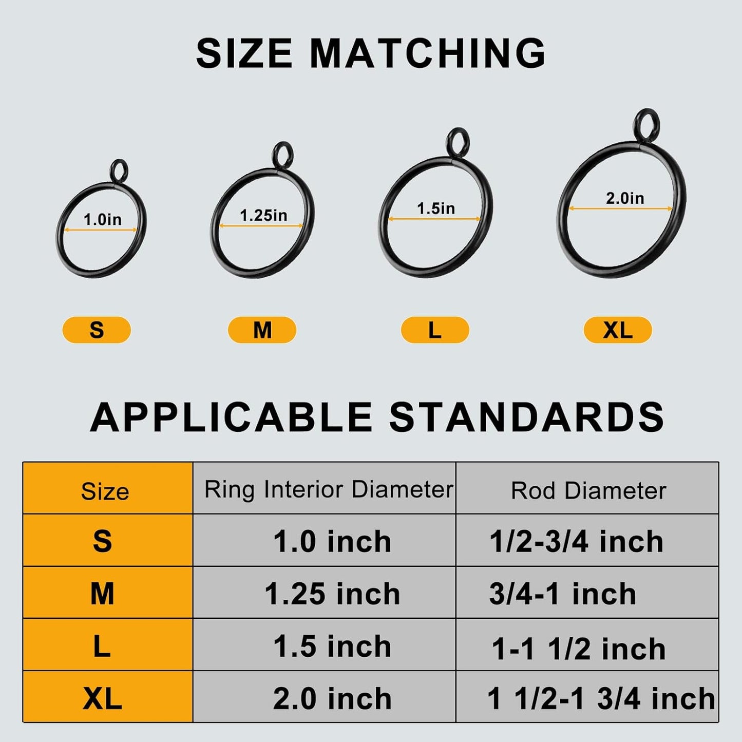 40 PCS Black Curtain Rings, Curtains Ring with Eyelet Apply for Up to 1 1/4-inch Curtain Rod (1.5 Inch Drapery Rings)