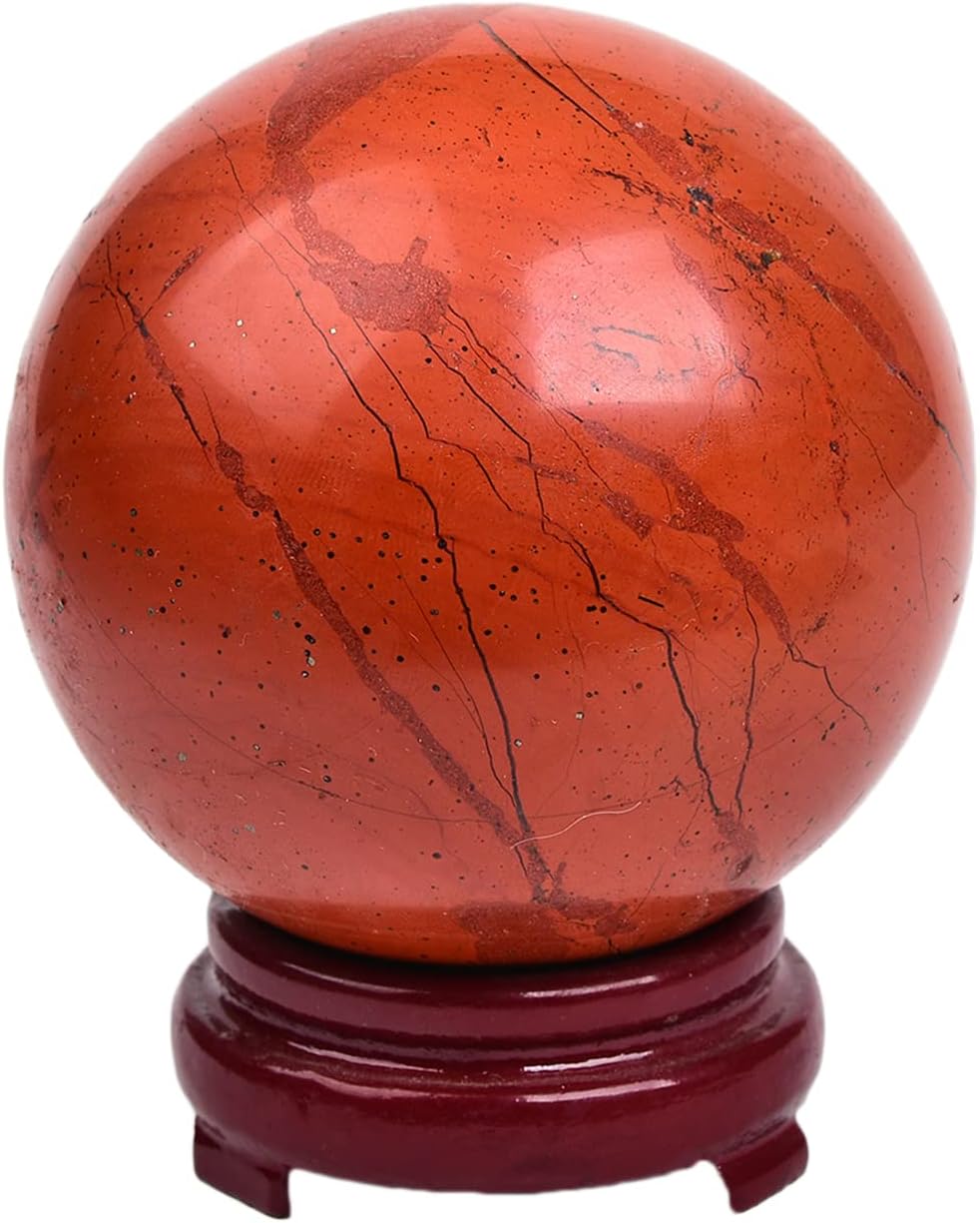JIC Gem Natural Red Jasper Healing Crystal Ball Divination Gemstone Sphere Ball,Feng Shui Reiki Aura Home Desk Decor (80-90mm)