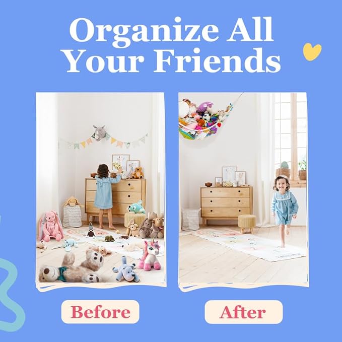 Lilly's Love Stuffed Animal Hammock | Corner Hanging Organizer, Toy Storage, Stuffed Animal Storage Net | Made from Quality Fishing Net, Holds 12lbs | 67"x47"x47" (Purple, 2 Pack)