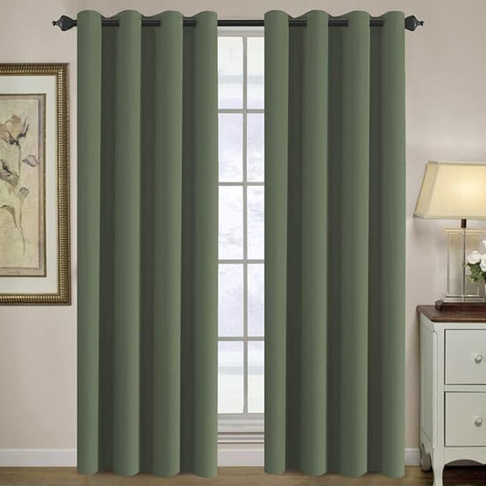 H.VERSAILTEX Blackout Curtain for Living Room Thermal Insulated Window Treatment Curtain Extra Long 96 inch Length Energy Saving Solid Grommet Top Blackout Drape, One Panel, Bronze Green, 52"W x 96"L