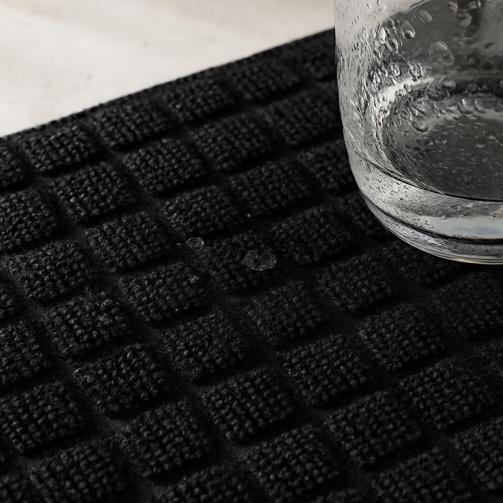 Dish Drying Mat 15"x20" – Ultra Absorbent Microfiber Kitchen Counter Mat, Fast-Dry Dish Pad for Dishes, dish drying mats for kitchen counter, Soft & Durable (Black, Large)