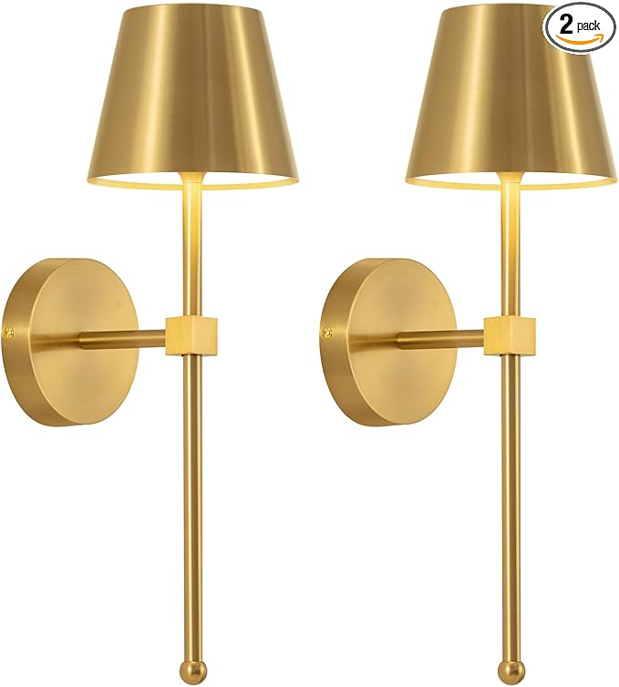 KDG Wireless Wall Sconces Set of 2, Small Cordless 5200mAh Rechargeable Battery LED Wall Lamps, Stepless Dimming Lightings for Wall Painting, Living Room, Bedroom, Hallway, Gifts, Night Light (Gold)