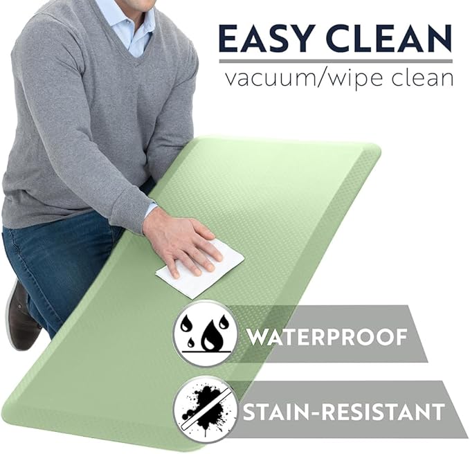 KANGAROO Thick Ergonomic Anti Fatigue Mats for Kitchen Floor, 70x24 Runner, Cushioned Standing Office Desk Mat, Waterproof Scratch Resistant Top, Supportive All Day Comfort Padded Foam Rug, Sage Green