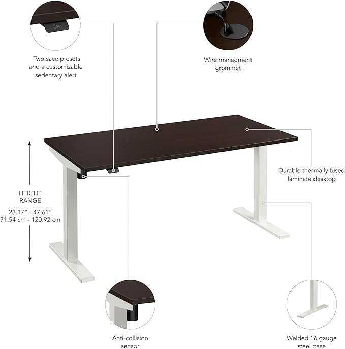Bush Business Furniture 60-inch Electric Height Adjustable Standing Desk, Ergonomic Sit-Stand Computer Table for Home and Professional Office, Move 40 Series, Mocha Cherry with White Base