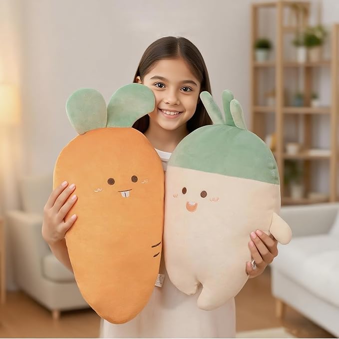 White Radish Throw Pillows Decorative Cute Soft Vegetable Hugging Pillow Stuffed Food Soft Plush Cushion Décor for Birthdays Gifts Home Decor (White)