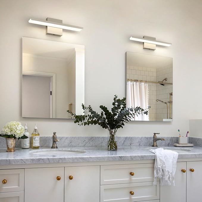 JUSHENG Brushed Nickel Vanity Lights for Bathroom Light Fixtures 5CCT Dimmable Vanity Light Bar Bathroom Lighting 16.14'' Inch 16W ETL Certificated