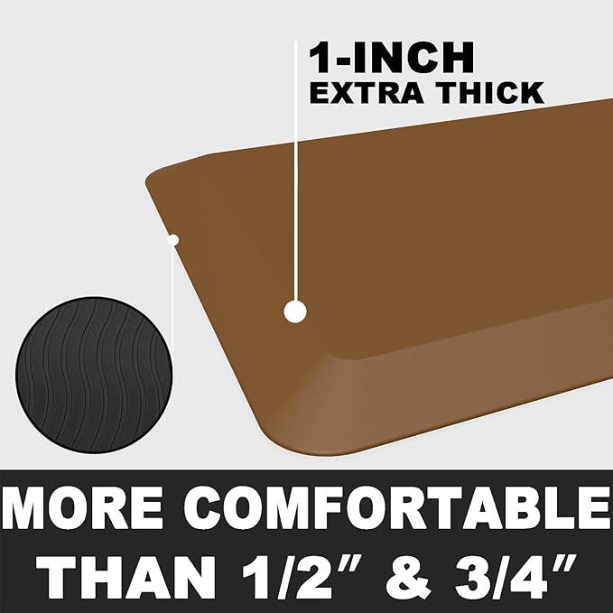 1" Extra Thick Anti Fatigue Floor Mat 40" L x 20" W,Kitchen Mat, Standing Desk Mat,140D Advanced PU Foam Ergonomic Comfort at Home, Office, Garage, Sink (Brown)
