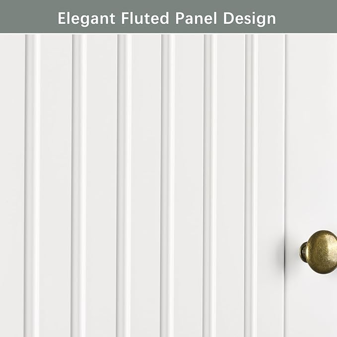 Over The Toilet Storage Cabinet, Over Toilet Bathroom Organizer with Fluted Panel Doors and Soft Hinges, Above Toilet Storage Shelves Behind Toilet Bathroom Organizer (White)