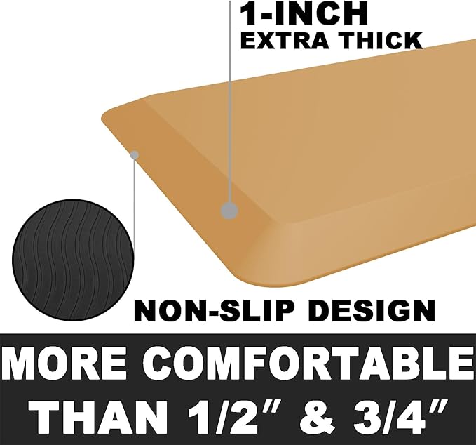 1" Extra Thick Anti Fatigue Floor Mat 40" L x 20" W,Kitchen Mat, Standing Desk Mat,140D Advanced PU Foam Ergonomic Comfort at Home, Office, Garage, Sink (Orange)