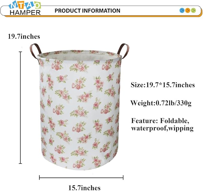 Pink Flower Laundry Hamper, laundry Basket, Nursery Hamper,Waterproof Storage Bin for Bedroom,Clothes Organizer Basket, Room Decor(Pink Flower)