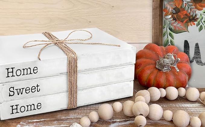 TenXVI Designs Home Sweet Home Sign Decorative Books - Set of 3 White Rustic Blank Books with Real Pages for Coffee Table Decor, Entryway Table Home Decor, Blank Books