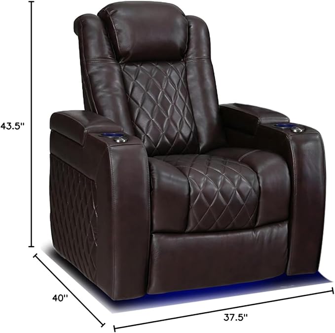Valencia Tuscany Home Theater Seat - Nappa Leather Power Recliner with Cool Gel Memory Foam, USB-C/A Charging, RGB LED Lights, Adjustable Lumbar & Headrest (Single Recliner, Dark Chocolate)