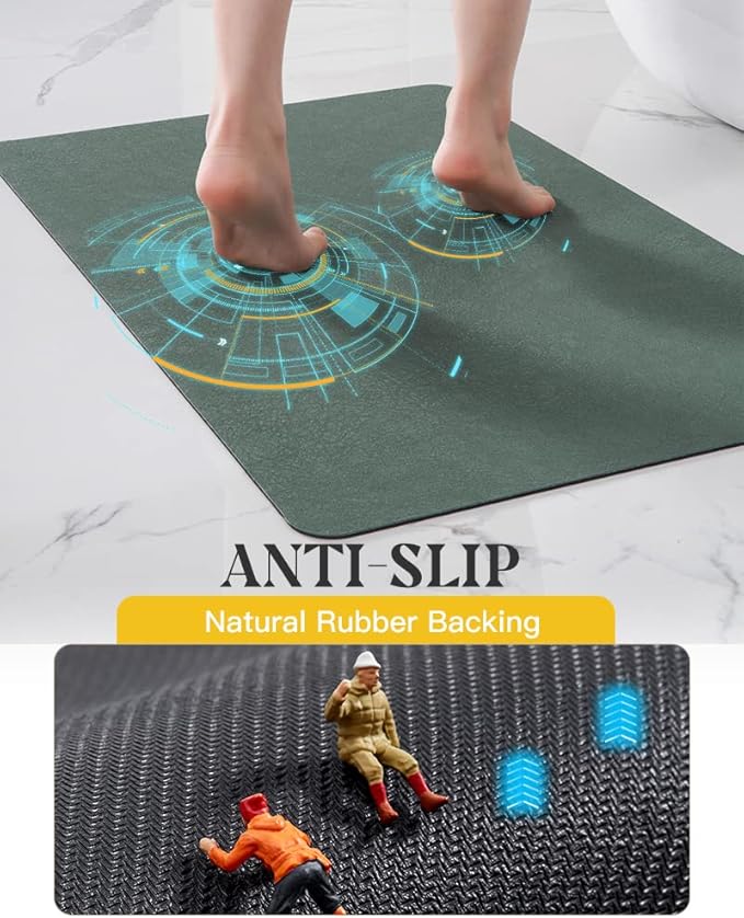 MontVoo -Bath Mat Rug-Rubber Backing Non Slip Quick Dry Absorbent Thin Bathroom Rugs Fit Under Door-Faux Suede Surface Bathroom Floor Mats-Shower Rug for in Front of Bathtub Shower Green 16"x24"