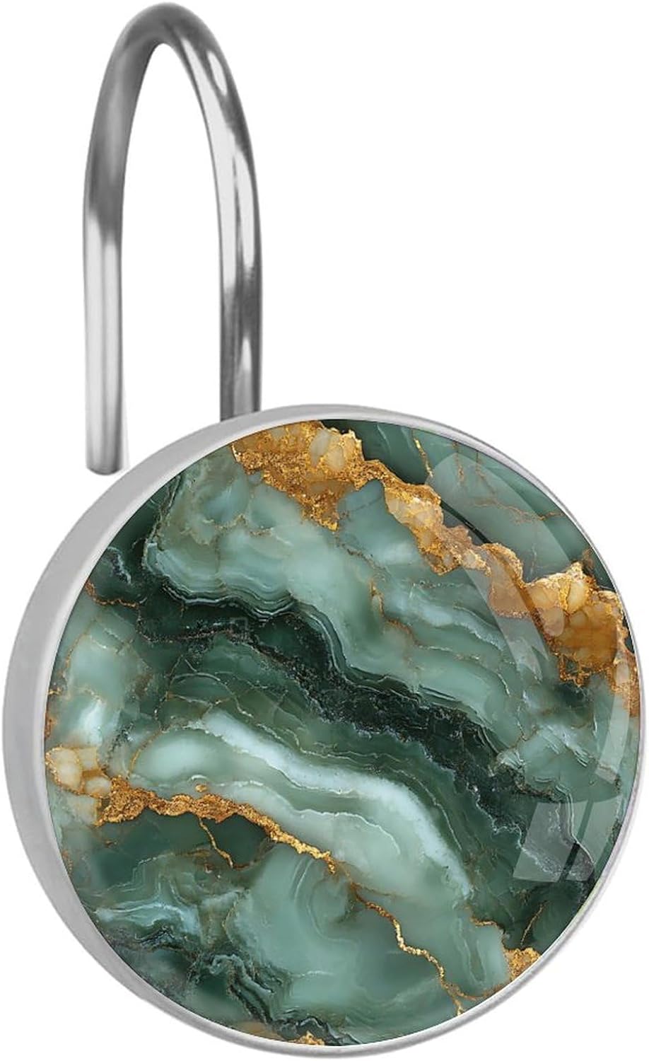 Marbling Shower Curtain Hooks,12 Pcs Rust Proof Glass Surface Stainless Steel Curtain Rings for Bathroom Bedroom Living Room Kitchen Home Shower Rods Decor