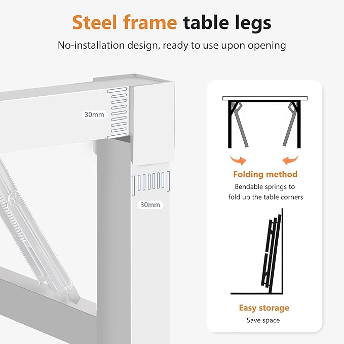 DlandHome Computer Desk 62 inches Office Desk Computer Table Study Writing Desk Workstation for Home Office Metal Frame No Install Needed White and White
