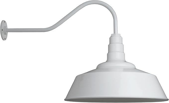 Steel Lighting Co. Redondo Barn Light | Outdoor Wall Mounted | 20 inch Dome | 23 inch Gooseneck | Large Farmhouse Warehouse Light Made in America | White Exterior/White Interior