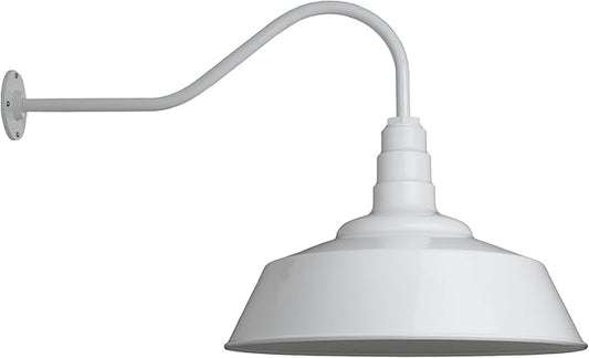 Steel Lighting Co. Redondo Barn Light | Outdoor Wall Mounted | 20 inch Dome | 23 inch Gooseneck | Large Farmhouse Warehouse Light Made in America | White Exterior/White Interior