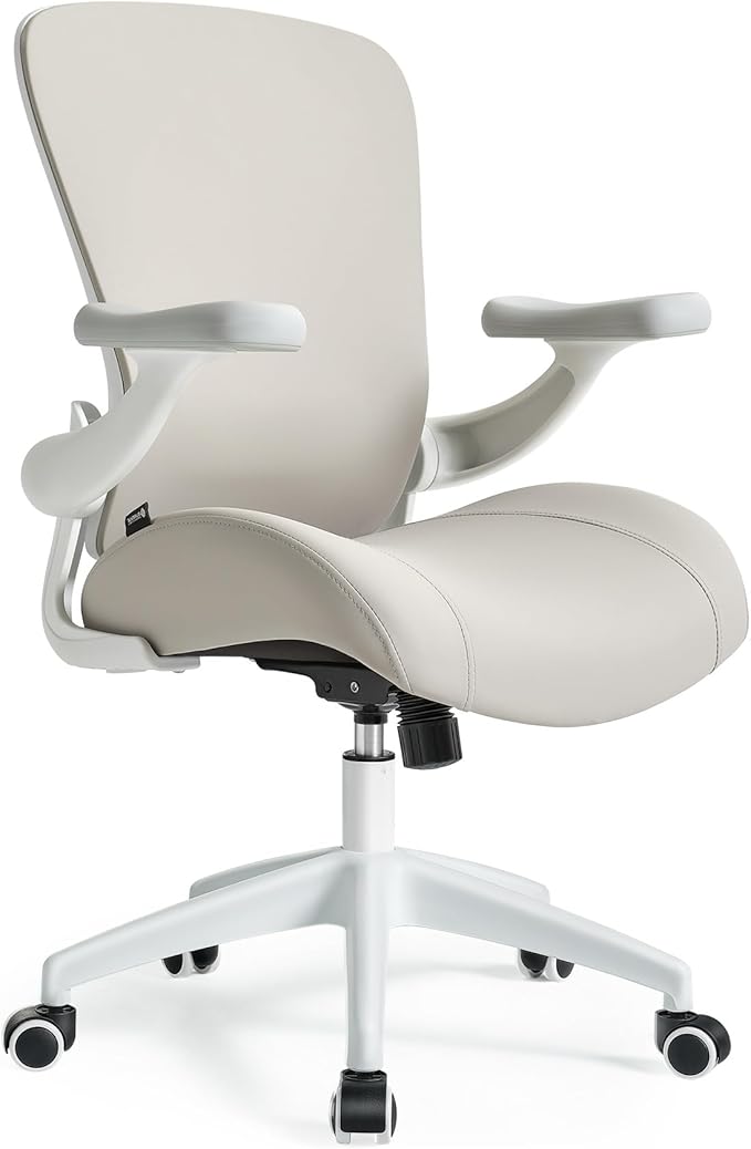 EUREKA ERGONOMIC Vera Leather Office Chair, PU Leather Desk Chair with Wheels and 3D Adjustable Armrests, Executive Office Chair, Ideal for Home & Office, Light Grey