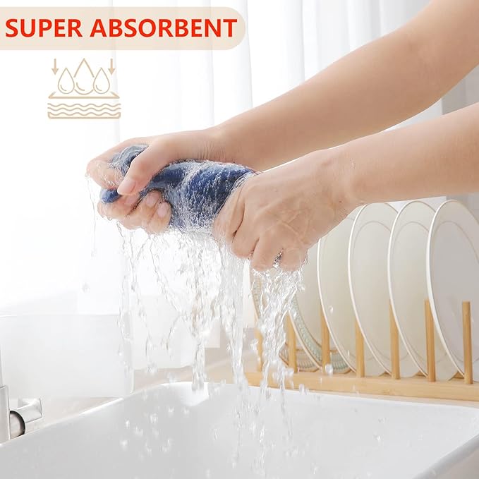 Homaxy 100% Cotton Waffle Weave Kitchen Dish Towels, Ultra Soft Absorbent Quick Drying Cleaning Towel, 13 x 28 Inches, 6-Pack, Navy Blue