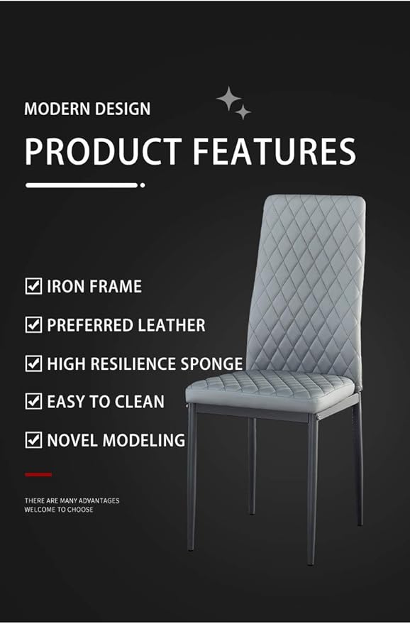 JT Modern Minimalist Dining Chair Fireproof Leather Sprayed Metal Pipe Diamond Grid Pattern Restaurant Home Conference Chair Set of 4 Or 6 (6, White)