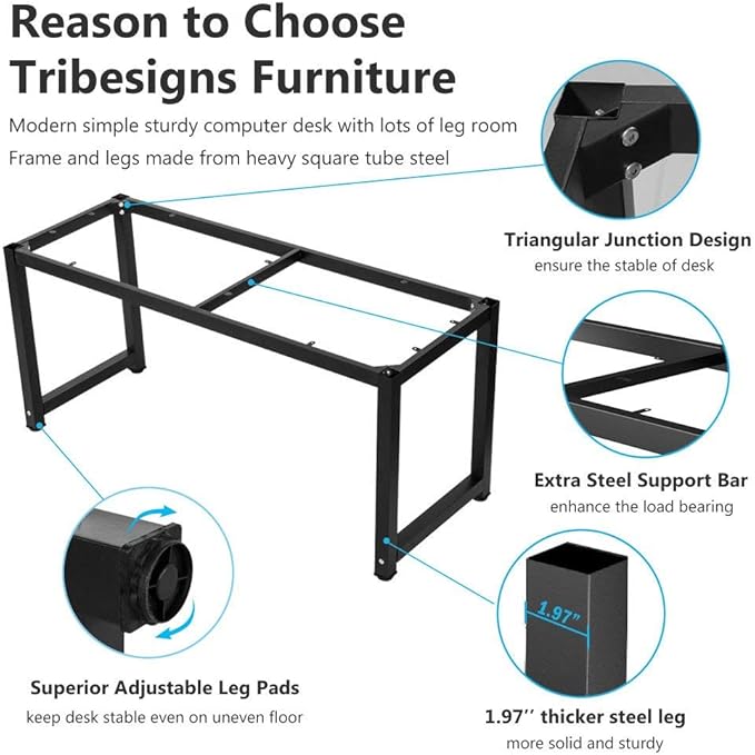 Tribesigns Modern Computer Desk, 63 inch Large Office Desk Computer Table Study Writing Desk Workstation for Home Office, Black Metal Frame