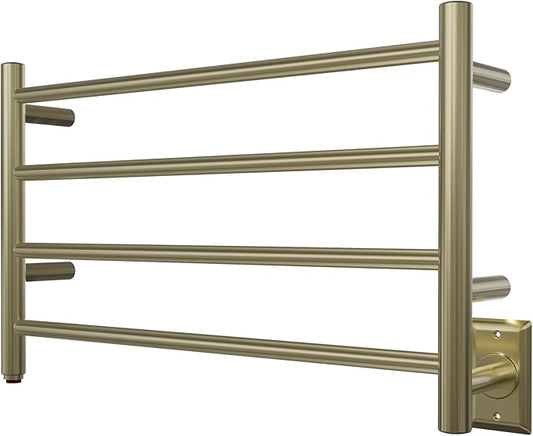 HEATGENE Towel Warmer 4 Bar Towel Dryer Wall-Mounted Plug-in Bath Towel Heater - Brushed Brass