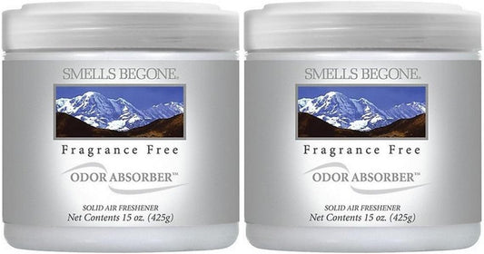 SMELLS BEGONE Air Freshener Odor Absorber Gel - 15 oz, Pack of 2 - Absorbs and Eliminates Odor in Pet Areas, Bathrooms, Cars, & Boats - Made with Essential Oils - Fragrance Free