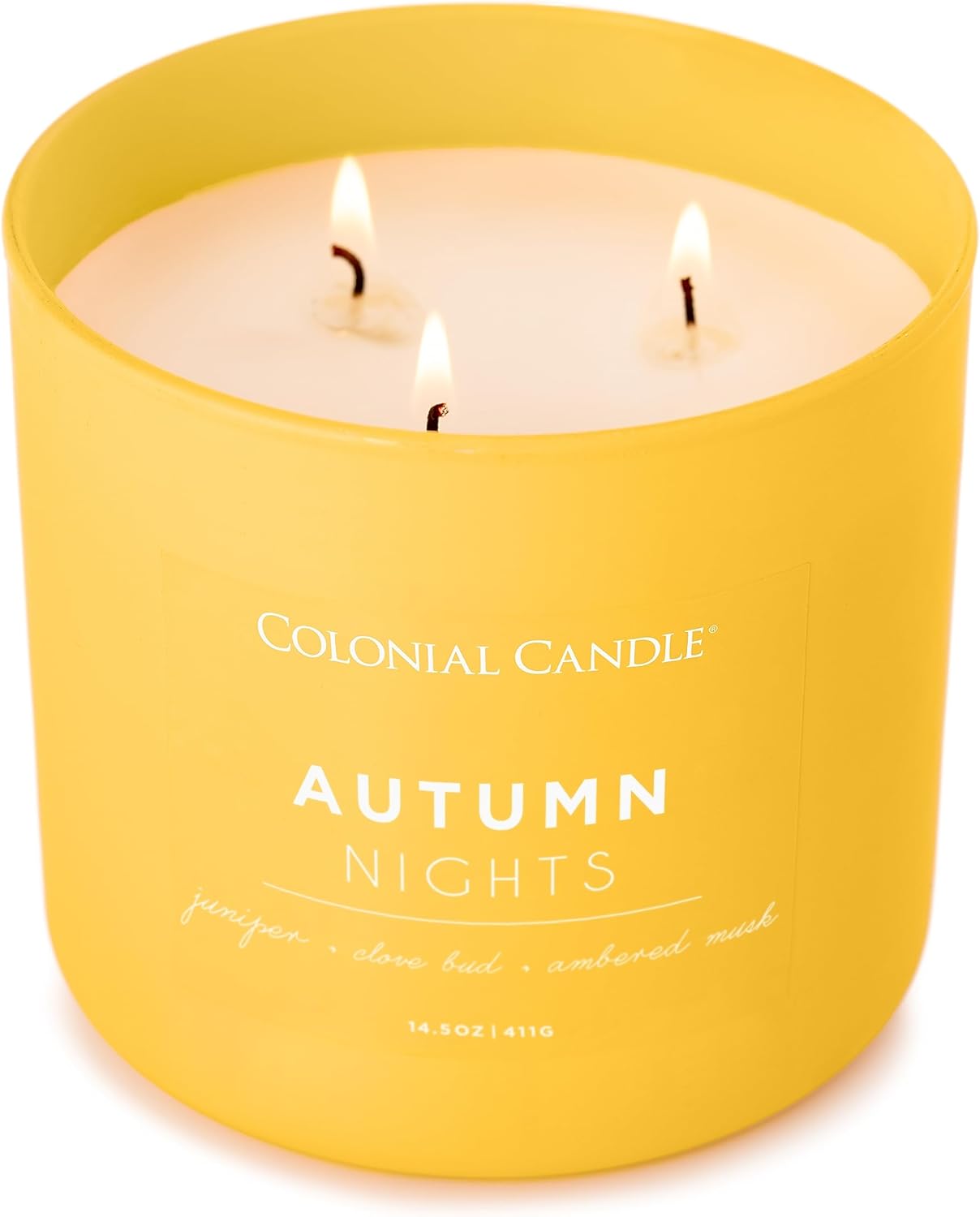 Colonial Candle Autumn Nights Scented Jar Candle, Pop of Color Collection, 3 Wick, Yellow, 14.5 oz - Up to 60 Hours Burn