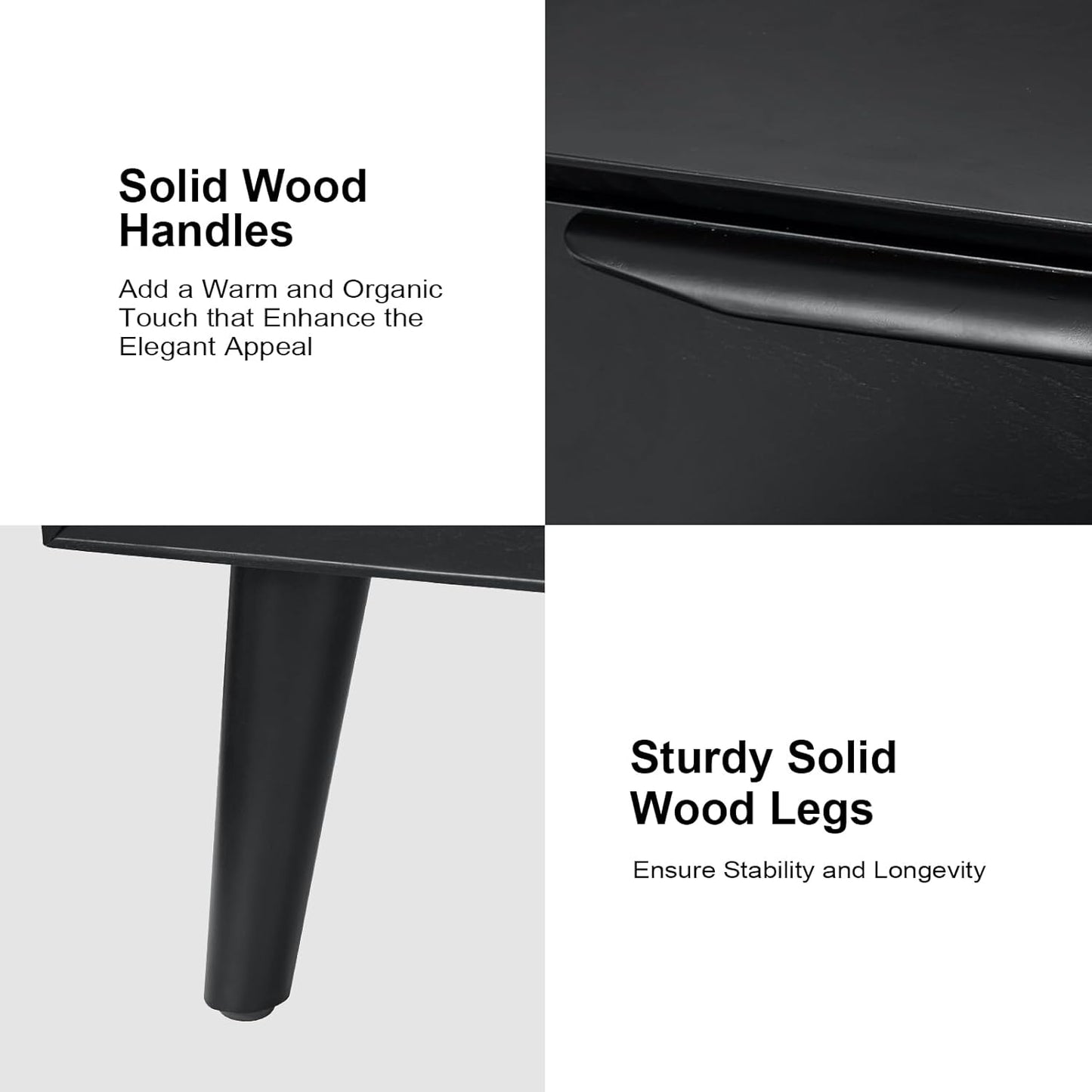 HULALA HOME Mid-Century Modern Nightstand Set of 2, 3-Drawers Nightstand with Charging Station(Black)