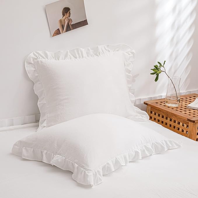 White Pillowcases, King Pillowcases Set of 2, Offwhite Ruffle Pillow Shams, Cute Pillow Covers 2 Pack (King (20''x36''), White)