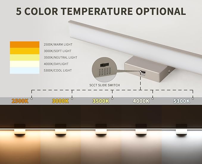 JUSHENG Brushed Nickel Vanity Lights for Bathroom Light Fixtures 5CCT Dimmable Vanity Light Bar LED Bathroom Lighting Over Mirror 31.5'' Inch 32W ETL Certificated