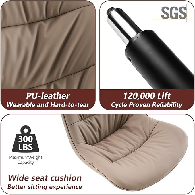 Kidol & Shellder Bar Stools Set of 2 Adjustable Swivel Khaki, PU Leather Upholstered with Back, Modern Counter Height Stools for Kitchen Island, Home Bar