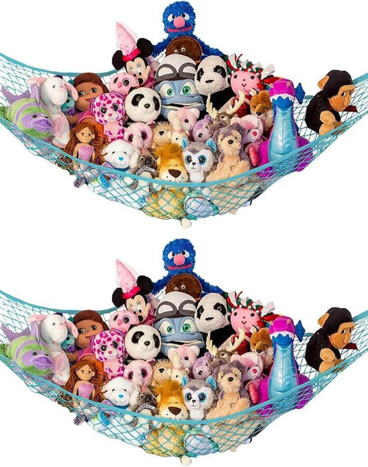 Lilly's Love Stuffed Animal Storage Hammock - Extra Large 2 Pack, Corner Hanging Stuffed Animal Net Organizer - Stuffed Animals Toy Storage - Cute Plushie Stuff Animal Holder (Light Blue)