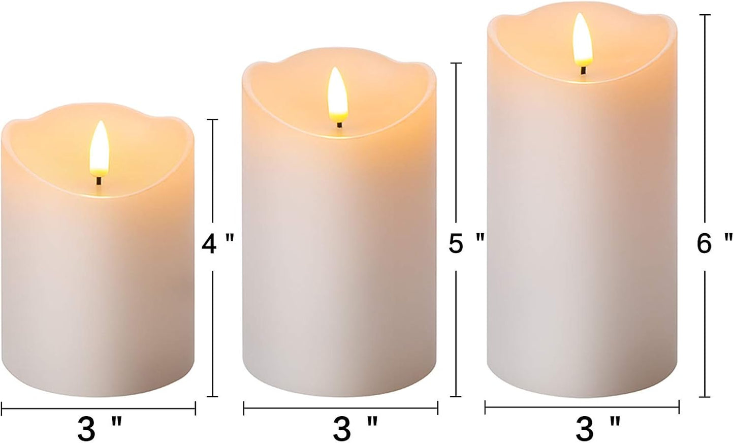 Eywamage White Flameless Pillar Candles with Remote, Flickering Realistic Battery Powered LED Wax Candles, Φ 3" H 4" 5" 6"