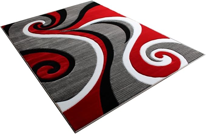 Masada Rugs, Sophia Collection Hand Carved Area Rug Modern Contemporary Red White Grey Black (5 Feet 3 Inch X 7 Feet)