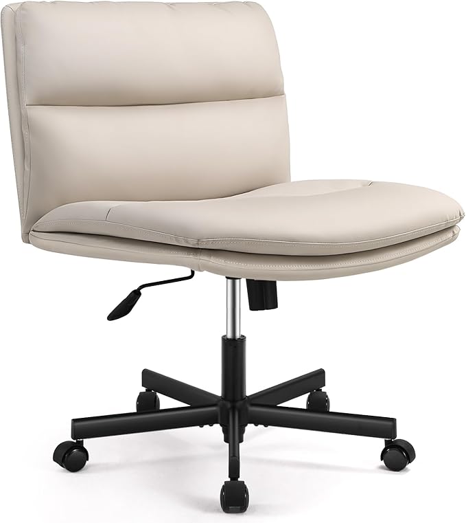 EMIAH Armless Office Desk Chairs Criss Cross Chair with Wheels Mid-Back Ergonomic Home Office Computer Chair Comfortable Thickened Cushion Adjustable Swivel Task Chair with Genuine Leather