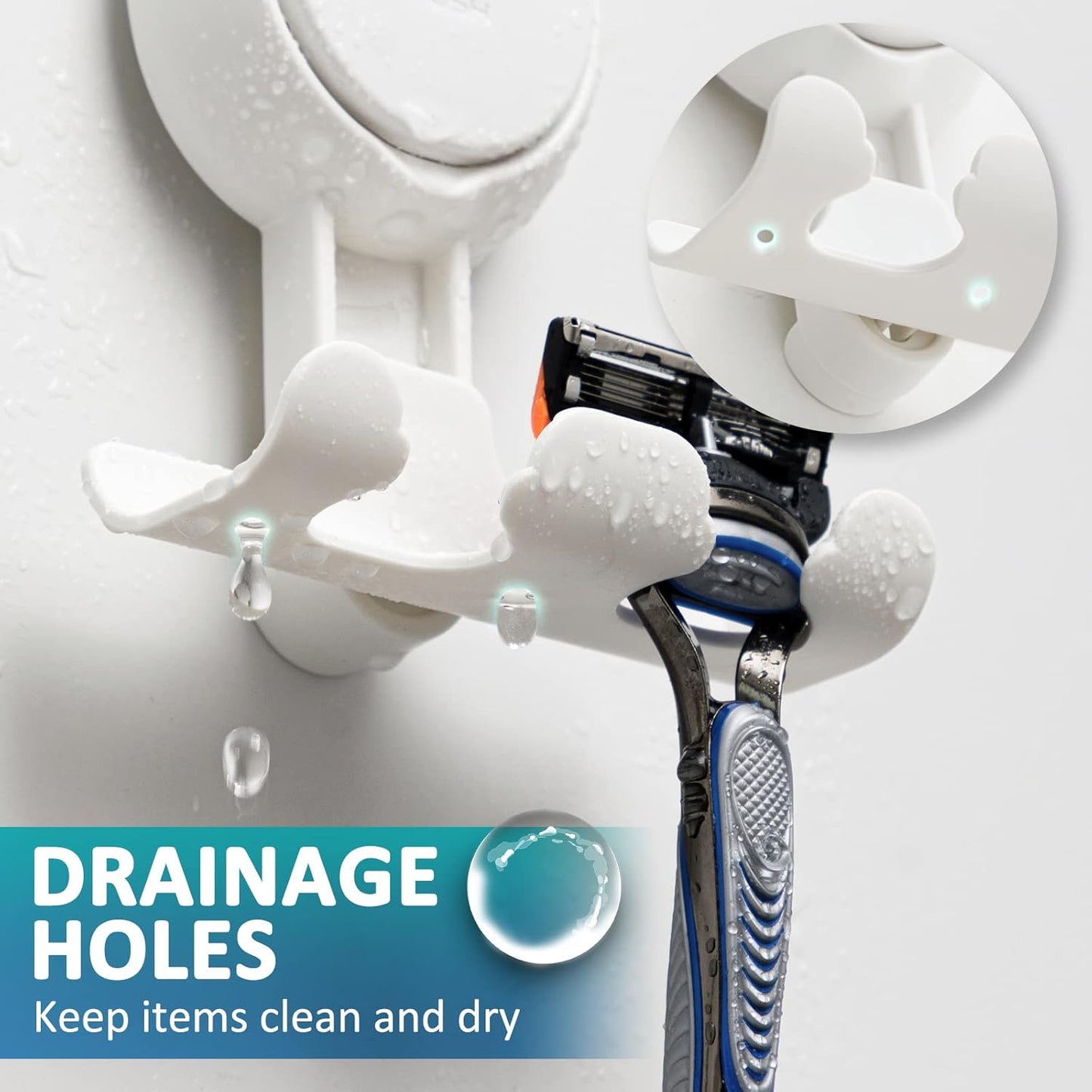 TAILI Suction Cup Razor Holder in Shower 2 Pack, Towel, Loofah, Shaver Holder for Bathroom Wall, Powerful Suction Cup Shower Hooks, Easy to Install and Reuse, White