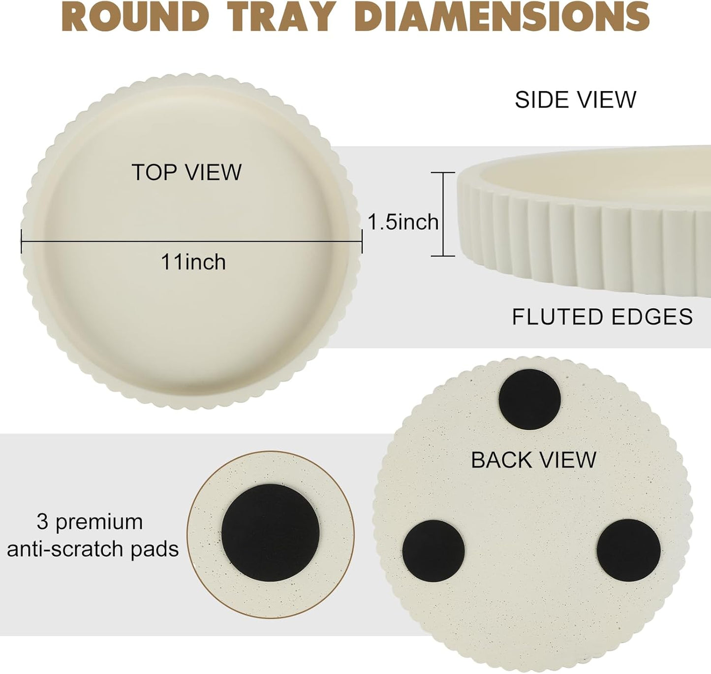 Round Decorative Tray for Coffee Table Decor-Modern Home Decor Tray-Concrete Coffee Table Serving Tray-Centerpiece Table Tray-Ottoman,Vanity, Bathroom, Kitchen,Dresser (White)