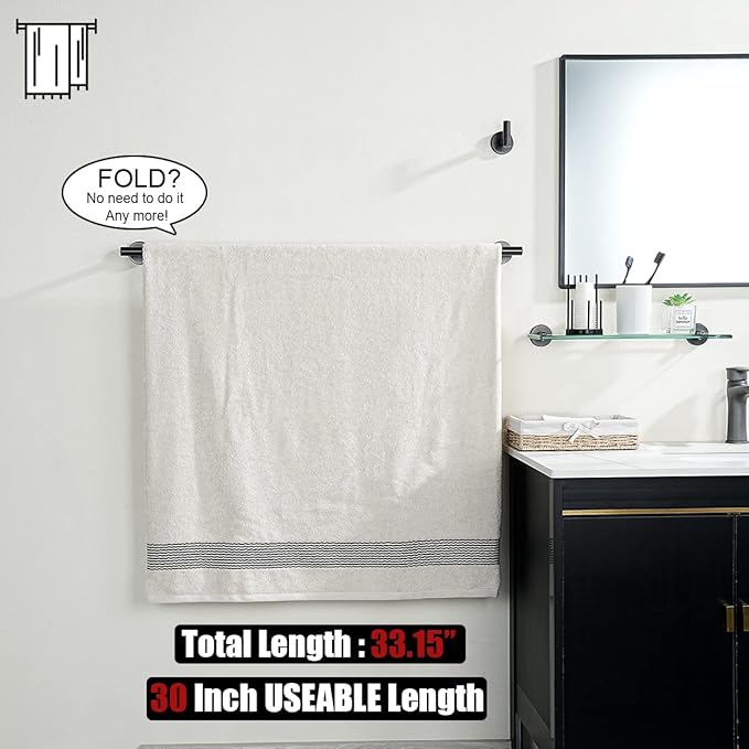 JQK Oil Rubbed Bronze Towel Bar, 33 Inch 304 Stainless Steel Thicken 0.8mm Towel Rack Bathroom, Towel Holder ORB Wall Mount, Useable Length 30 Inch 2 Pack, TB110L30-ORB-P2
