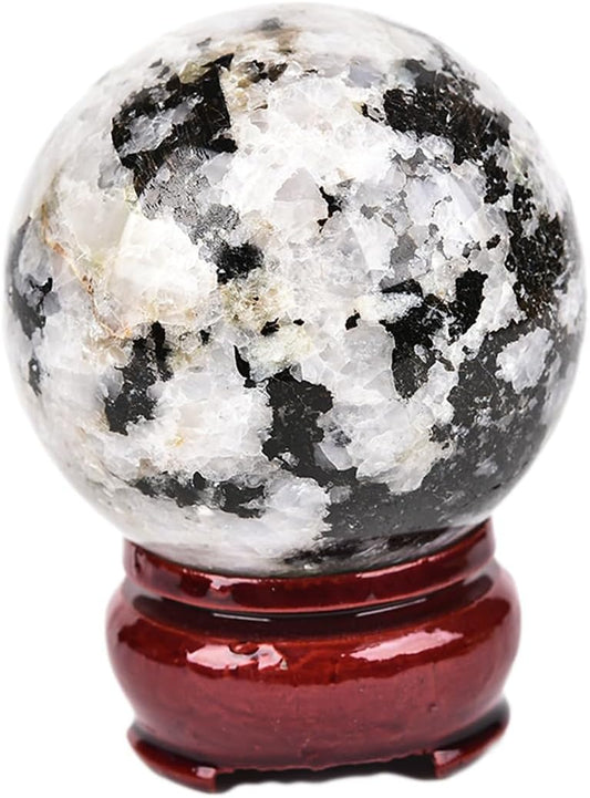 JIC Gem Small Black and White Tourmaline Crystal Sphere - Healing Crystal for Home Decor, Feng Shui, Divination or Fortune Telling, 50-60mm