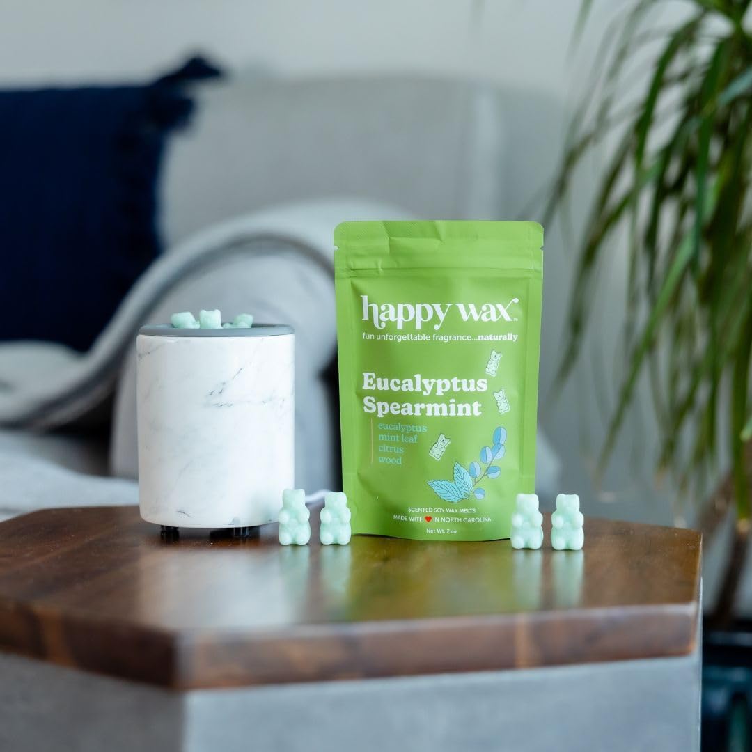 Happy Wax Marble Mini Mod Warmer for Scented Wax - Small Tabletop with Timer - Electric, Ceramic with Removable No Mess Silicone Dish