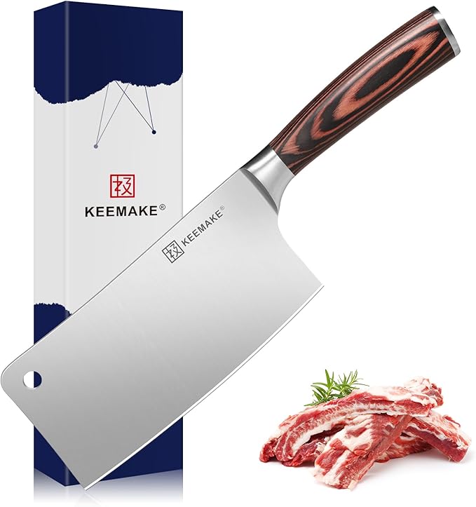 KEEMAKE Cleaver Knife 7 inch, Meat Knife Heavy Duty with German High Carbon Stainless Steel 1.4116 Chopper Knife, Vegetable knife with Ergonomic Pakkawood Handle Chinese Chef Knife
