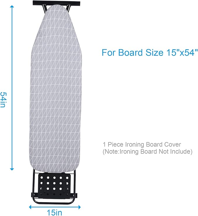 Ironing Board Cover, Full Size Scorch Resistant Padding, Elastic Edge, Heavy Duty Iron Pad Covers Standard Boards, Hook and Loop Fastener Strap Extra Thick