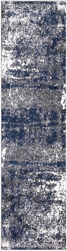 Keen Home Design Area Runner Rugs - 2x12 Non-Shedding, Abstract Runner for Kitchen, Living Room, Bedroom, Dining Room, Entryway - Size: 2'8" x 11'11", Navy/Grey/White