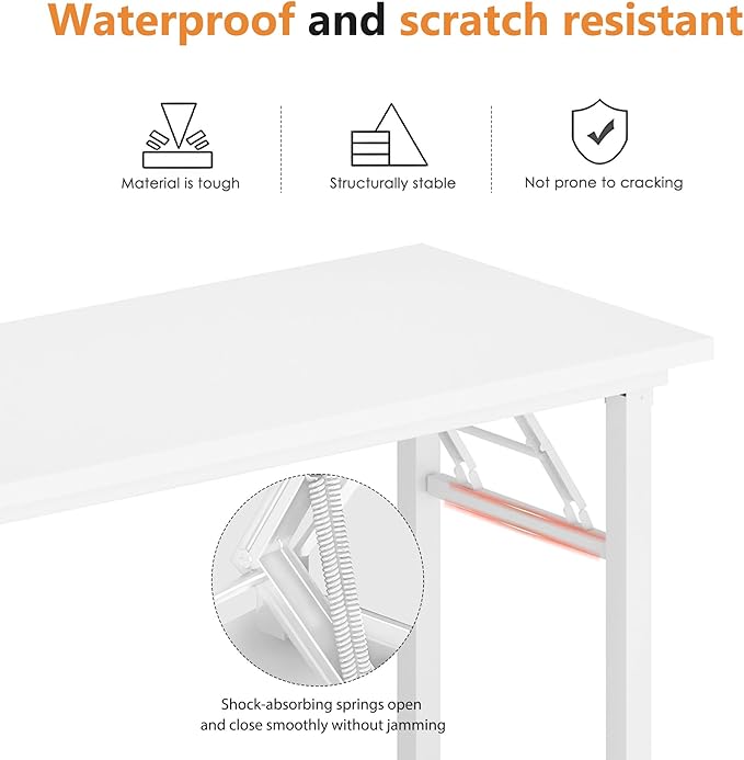 DlandHome Folding Desk Small Desk 31.5 inches Computer Desk for Home Office Folding Table Writing Table for Small Spaces No Assembly Required White & White Frame