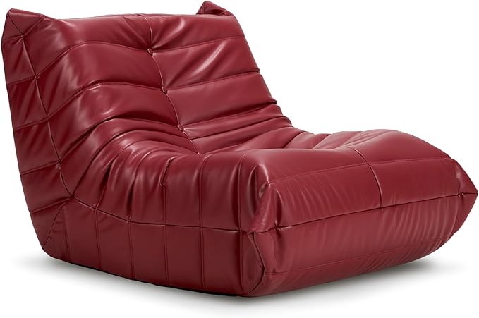 Hobestluk Giant Bean Bag Chair Lazy Floor Sofa, Memory Foam Fireside Sofa for Adults, Big Beanbag Faux Leather Armless Chair for Living Room Bedroom Dorm Office (WineRed, Single)