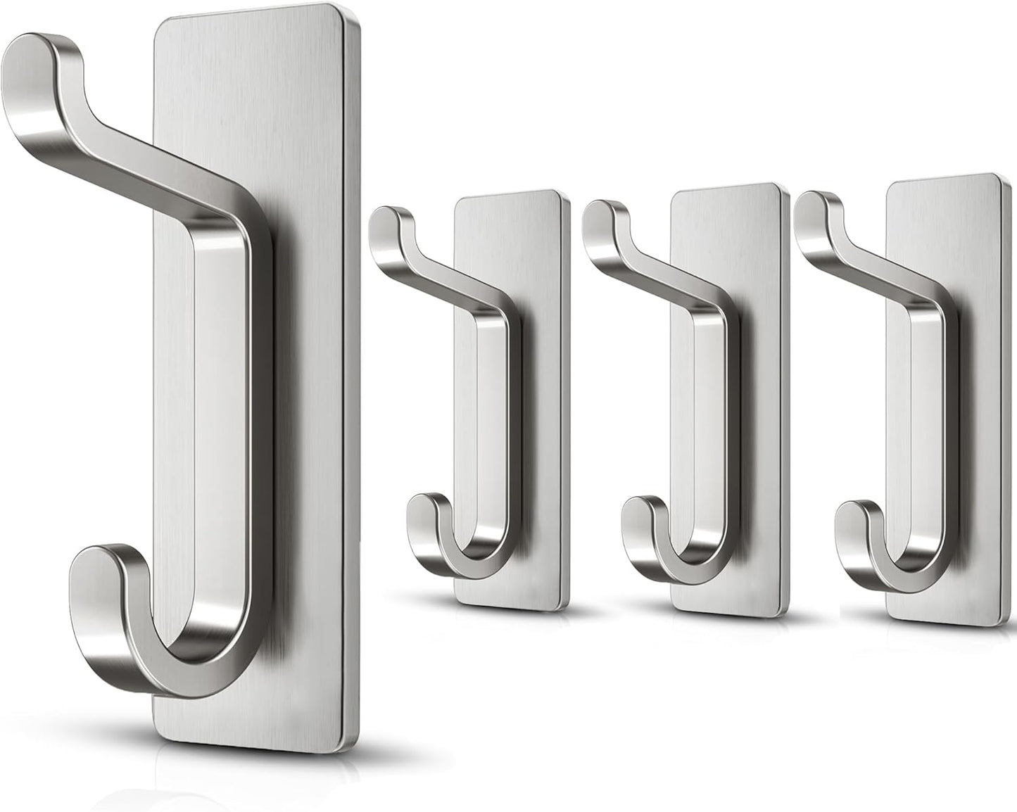 Self Adhesive Wall Hooks for Hanging: Extra Strong 13 LB, Hook for Coat, Towel in Bathrooms, Shower, Kitchen, Wall, Door Hook, Nickel Silver 4 Pack