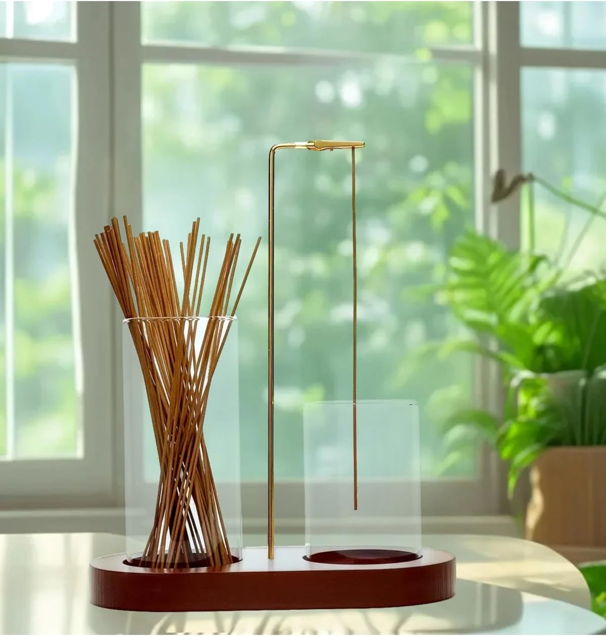 2 in 1 Glass Incense Holder for Sticks with 9-Hole Upright Burner, Ash Catcher, Cleaning Brush & Greeting Card, Meditation & Yoga Accessories,Gift for Home Decor (Light Base)