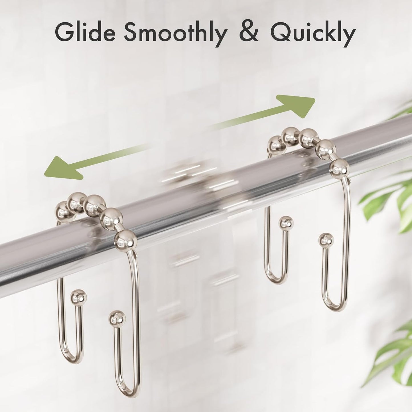 AmazerBath Shower Curtain Hooks, Metal Shower Curtain Rings Rust Proof, Double Sided Shower Curtain Hooks for Shower Curtain Liner Smooth Brushed Nickel Shower Hook Rings for Bathroom, Set of 12